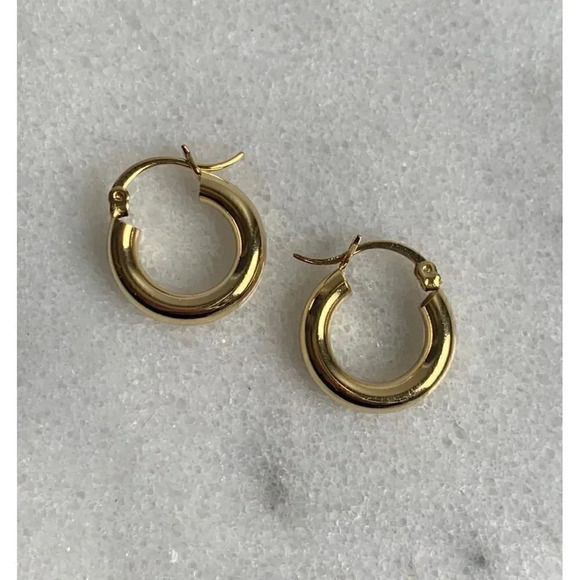 Boutique Jewelry - Gold Tube Chunky Hoop Earrings  925 Silver Brand New